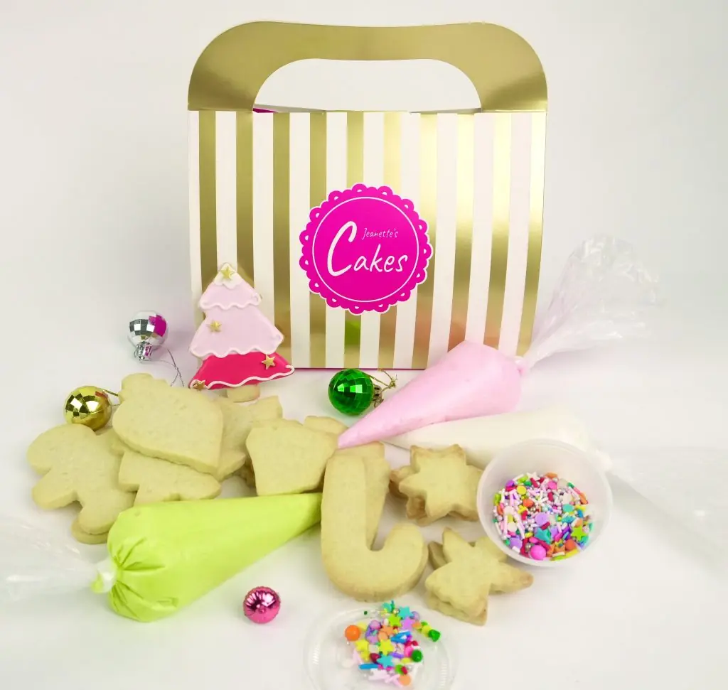 Sugar Cookie Christmas Decorating Set with icing and sprinkles from Jeanette’s Cakes